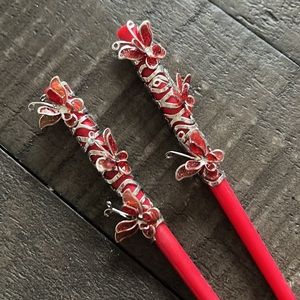 NWOT Red Butterfly Japanese Hair Sticks